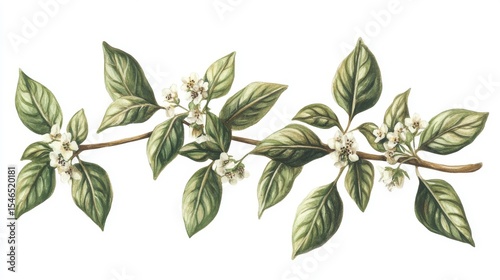 Illustration of Oregano Branch with Flowers, a Fresh Herb in Watercolor Style, on White Background, Suitable for Culinary and Medicinal Purposes’ becomes ‘Fresh Herb Oregano Branch with Flowers