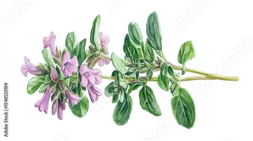 Watercolor Oregano Branch with Flowers - Botanical Illustration of Fresh Herb, Isolated on White Background for Culinary and Medicinal Use’ becomes ‘Botanical Illustration of Fresh Oregano Herb with