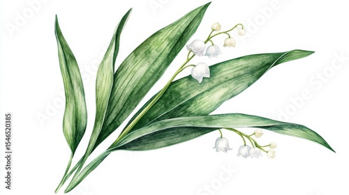 For spring, Mother's Day, and botanical art projects, a delicate floral design featuring a watercolor lily of the valley illustration is available, isolated on white