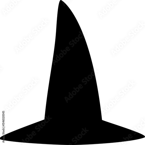 Simple shape black witch hat silhouette.
Halloween witch hat design isolated. 
Transparent background, SVG file.