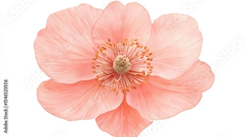 A watercolor illustration of a delicate pink peony flower on a white background, suitable for botanical art and floral designs