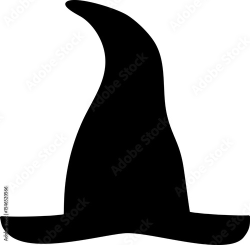 Simple shape black witch hat silhouette.
Halloween witch hat design isolated. 
Transparent background, SVG file.