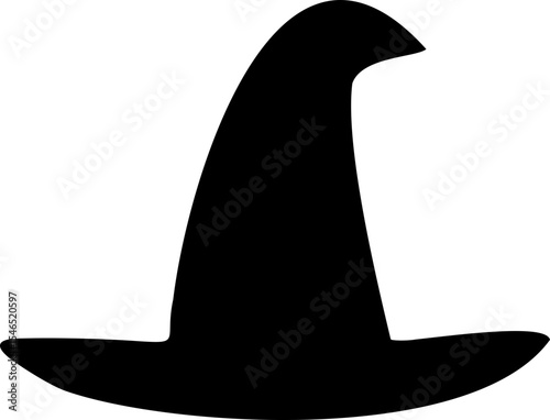 Simple shape black witch hat silhouette.
Halloween witch hat design isolated. 
Transparent background, SVG file.