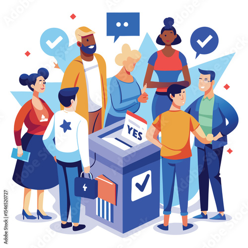Diverse People Voting Ballot Box Election Day Yes Vote