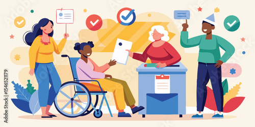 Diverse Voters Casting Ballots Inclusive Election Day Illustration