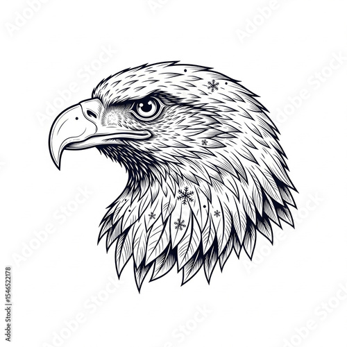 A fierce eagle shows strength in black and white illustration