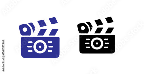Two clapperboards one in blue and one in black isolated on a white background film industry equipment