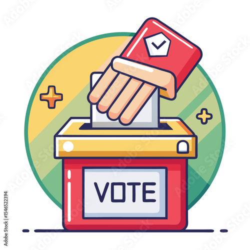 Hand Dropping Ballot into Red Vote Box Icon voting