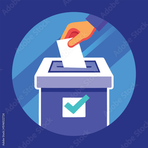 Hand Placing Ballot Paper in Blue Ballot Box Icon voting