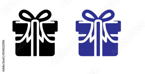 Two gift icons one in black and the other in blue with a bow on top isolated on a white background design