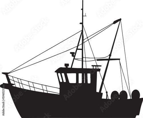 Fishing trawler boat silhouette vector illustration