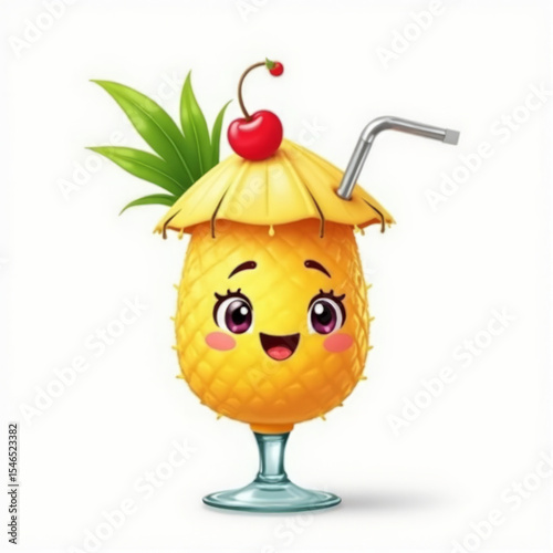 Tropical Drink Emoji — 3D Emoji-Style Icon of a Colorful Cocktail with Straw and Umbrella