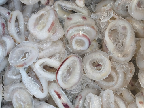Close up of frozen sliced ​​squid rings