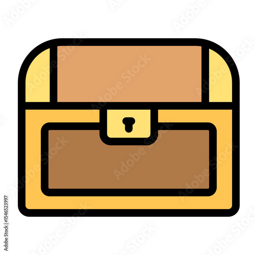 Wooden treasure chest with golden frame vector illustration. Treasure chest icon illustration.