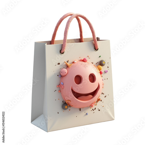 3D Single Shopping Bag Emoji Featuring Abstract Art Design.
