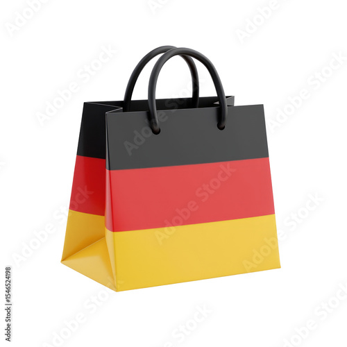 3D Shopping Bag Emoji Featuring the German Flag Floating on White.