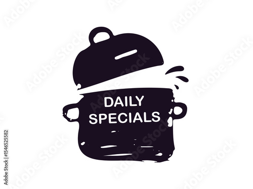Daily Specials sign on cooking pot, flat one-color vector illustration for menu, restaurant, food promo, kitchen label, minimalist design