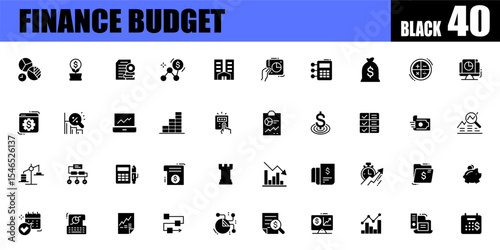 Finance budget black icons. earning money and revenue modern icons.