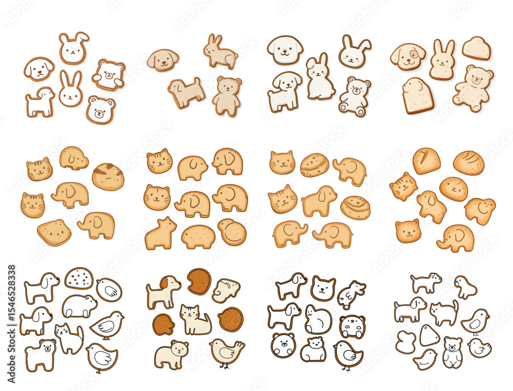 Naklejka premium Set of Animal-shaped cookies in various designs for packaging, menus, brochures 