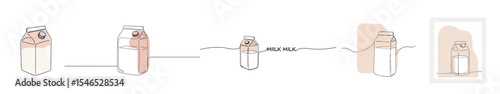 Set of milk carton illustrations on transparent background for packaging design  