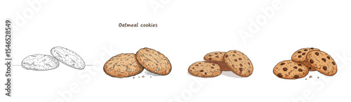Set of oatmeal cookies in different stages of readiness for design  
