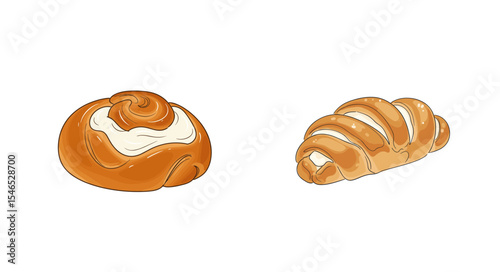Set of sour cream rolls and croissants for bakery advertising design  