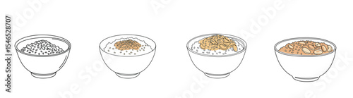 Set of Minimalist bowls with sesame and nuts toppings for packaging design concept  