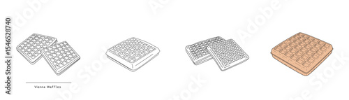 Set of Vienna waffles in various designs for packaging or menus  