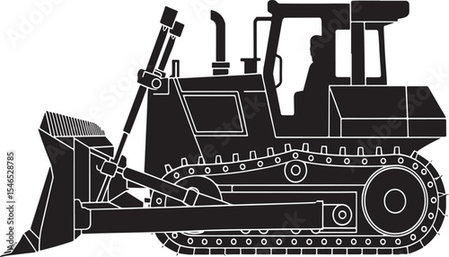 Bulldozer silhouette side view heavy equipment illustration