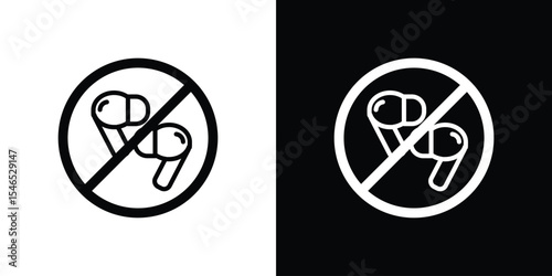 No earbuds allowed signs in black. flat graphic vector icon