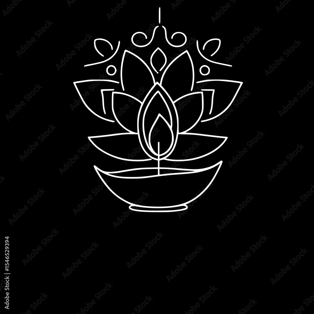 Fototapeta premium Minimalist lotus flower and candle illustration in single line outline vector