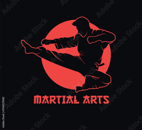 Martial Arts Fighter Logo Design with Red Circle