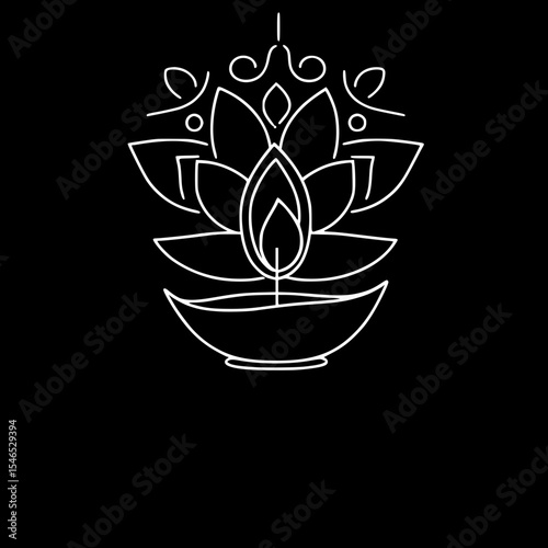 Minimalist lotus flower and candle illustration in single line outline vector  