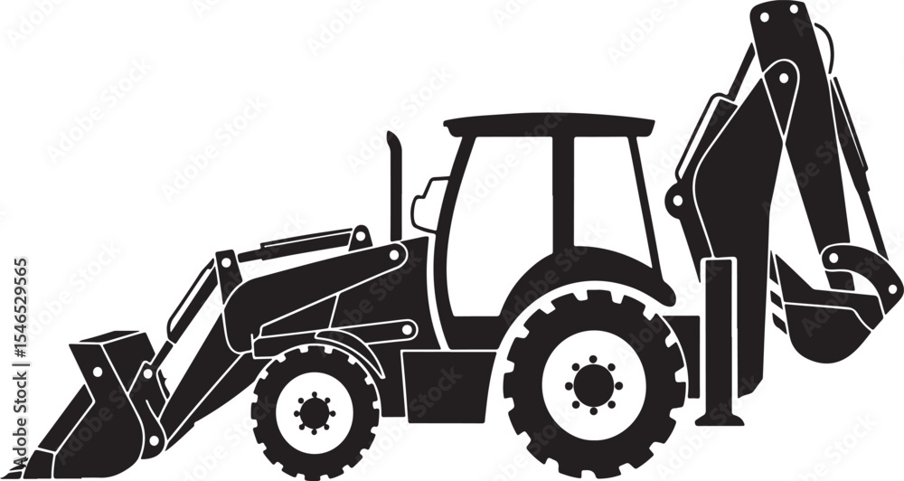 Naklejka premium Black silhouette of a backhoe loader excavator