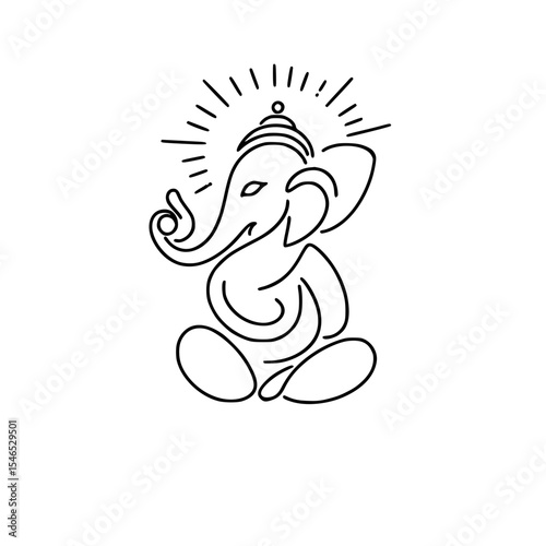 Outline of an elephant Ganesha sitting contently with a divine aura  