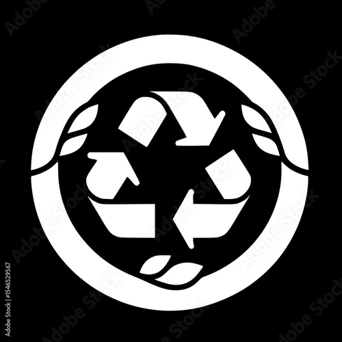 Recycling symbol with leaves in modern flat design style  