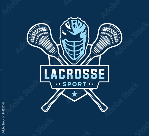 Lacrosse Sport Emblem with Crossed Sticks and Helmet Logo
