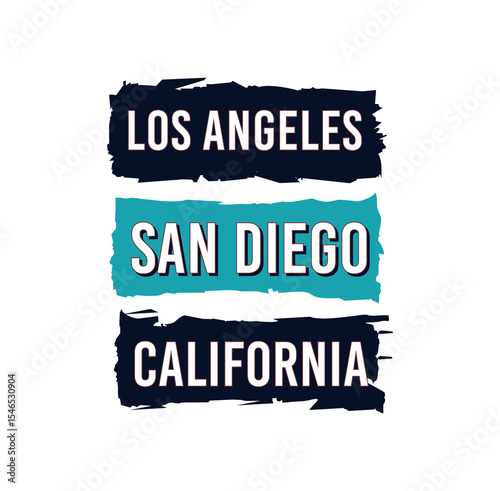 Los Angeles, San Diego, California Text Design with Bold Typography