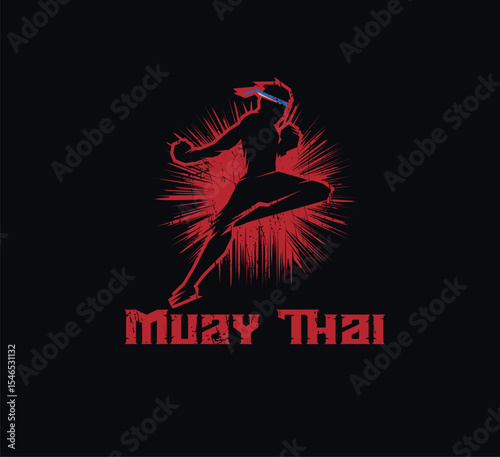 Muay Thai Fighter Design - Silhouette with Red Burst