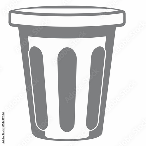 A grayscale vector illustration of a simple trash can or waste bin, with vertical ridges.