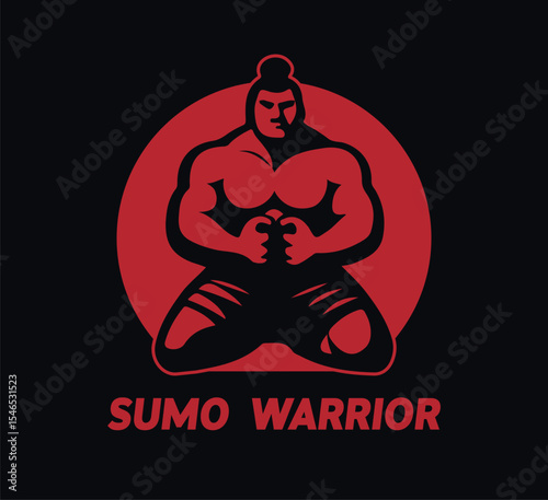 Sumo Warrior - Kneeling Japanese Fighter with Red Circle