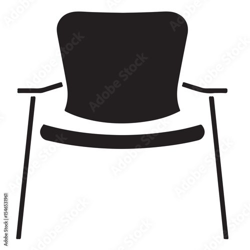 A sleek black vector silhouette of a modern chair with armrests, set against a white background, representing furniture or interior design.