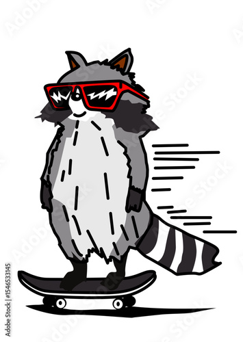 Illustration of a raccoon on a skateboard