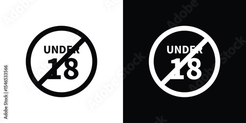 No under eighteen signs in black. flat graphic vector icon