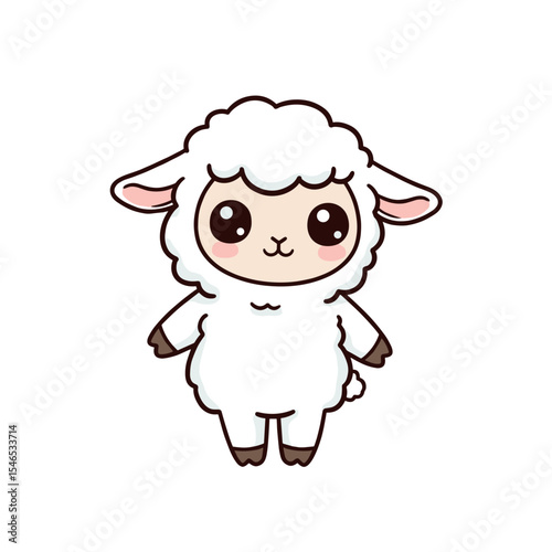 Cute cartoon baby lamb standing with a cheerful expression  