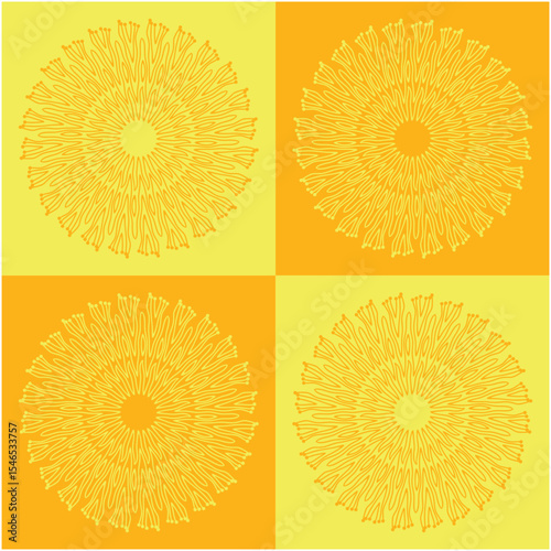 Seamless pattern with abstract pattern with sun shape in the middle. Vector illustration.
