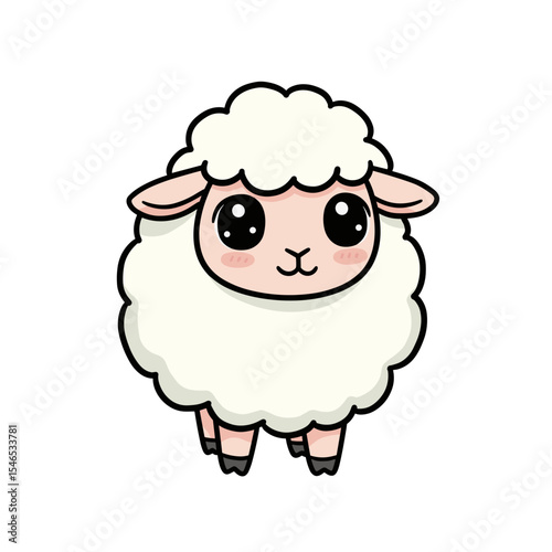 Cute cartoon baby sheep with big eyes and fluffy white wool  