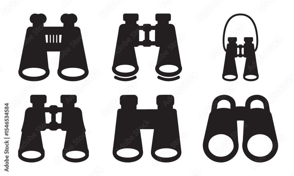 Fototapeta premium Binoculars icon silhouette set