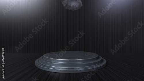 Podium stage stand exhibition display studio award empty copy space mockup black background wallpaper texture presentation product advertisement marketing black friday sale circle pedestal dais design