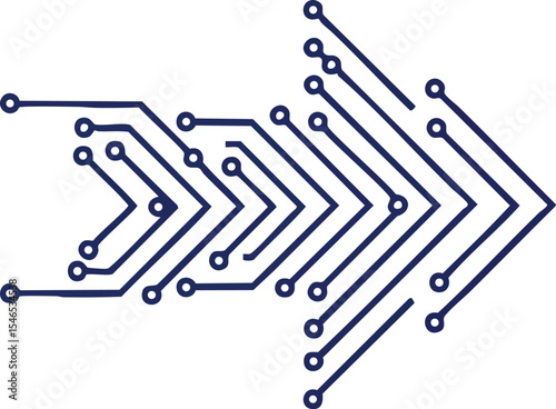 Abstract arrow design composed of blue circuit lines symbolizing technology and progress in digital innovation 